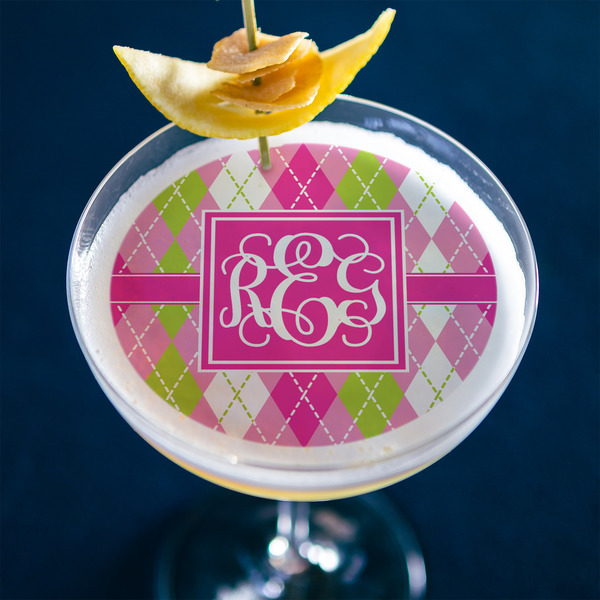 Pink & Green Argyle Printed Drink Topper - Large - In Context