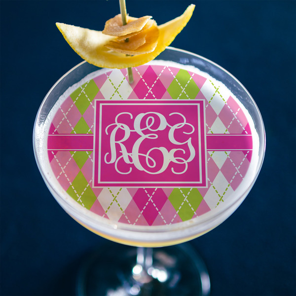 Pink & Green Argyle Printed Drink Topper - XLarge - In Context