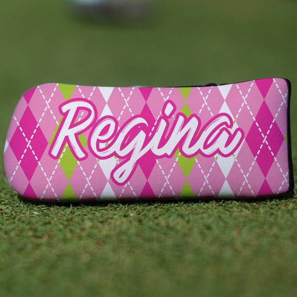 Custom Pink & Green Argyle Blade Putter Cover (Personalized)