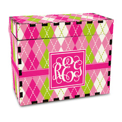 Pink & Green Argyle Wood Recipe Box - Full Color Print (Personalized)