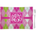 Pink & Green Argyle Rectangular Glass Appetizer / Dessert Plate - Single or Set (Personalized)