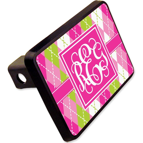Custom Pink & Green Argyle Rectangular Trailer Hitch Cover - 2" (Personalized)