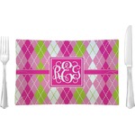 Pink & Green Argyle Rectangular Glass Lunch / Dinner Plate - Single or Set (Personalized)