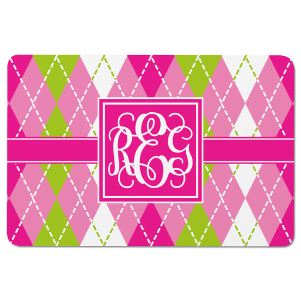 Pink & Green Argyle Rectangular Fridge Magnet - FRONT