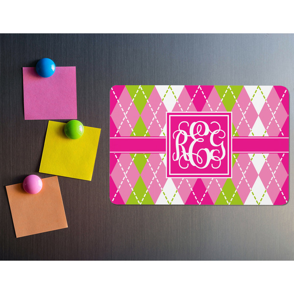 Pink & Green Argyle Rectangular Fridge Magnet - LIFESTYLE
