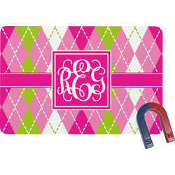 Pink & Green Argyle Rectangular Fridge Magnet (Personalized)