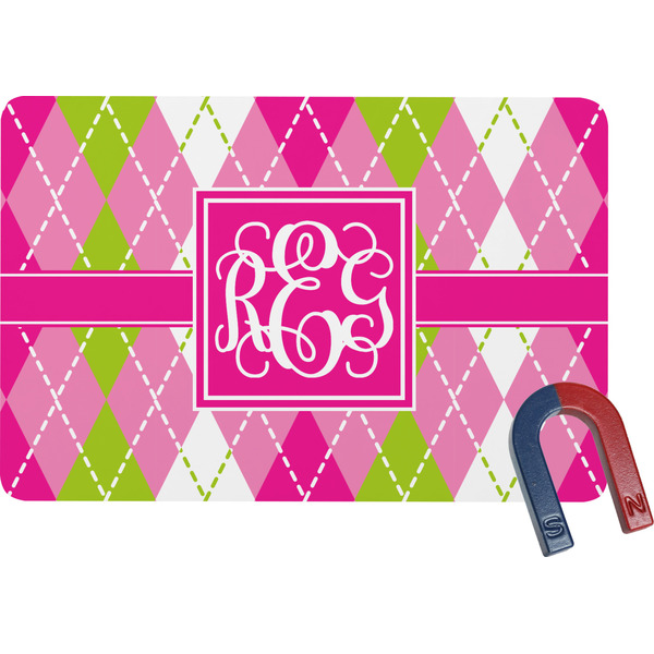 Custom Pink & Green Argyle Rectangular Fridge Magnet (Personalized)