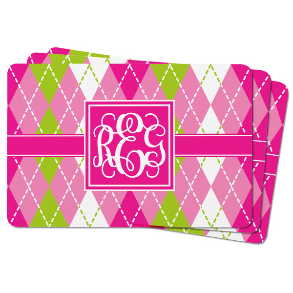 Pink & Green Argyle Rectangular Fridge Magnet - THREE