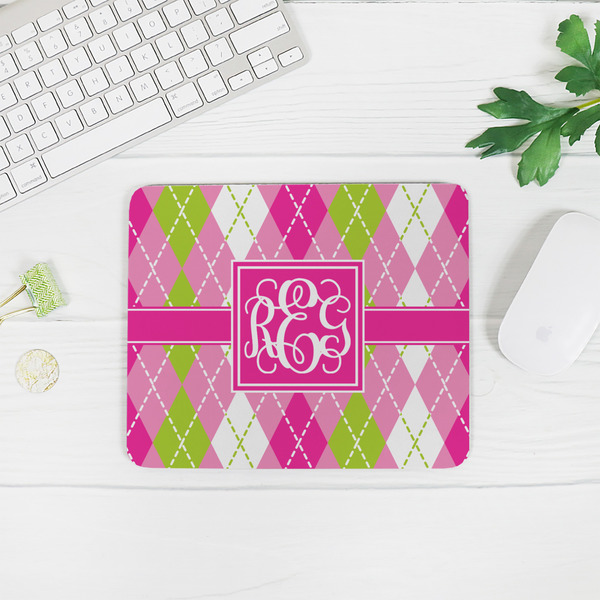 Pink & Green Argyle Rectangular Mouse Pad - LIFESTYLE 2