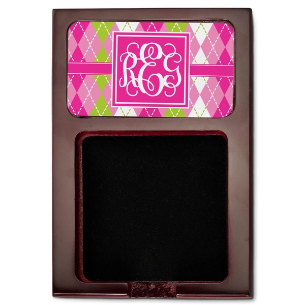 Pink & Green Argyle Red Mahogany Sticky Note Holder - Flat
