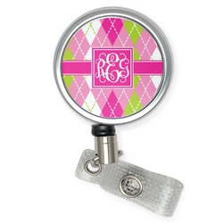 Pink & Green Argyle Retractable Badge Reel (Personalized)