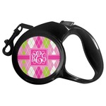 Pink & Green Argyle Retractable Dog Leash - Small (Personalized)