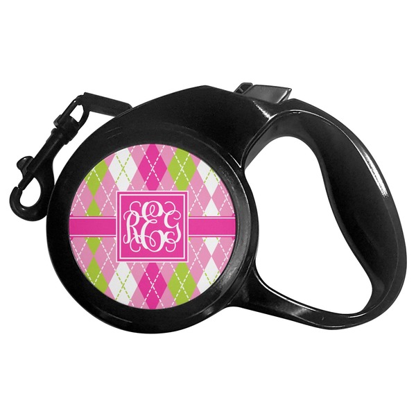 Custom Pink & Green Argyle Retractable Dog Leash (Personalized)