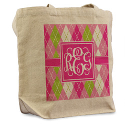 Pink & Green Argyle Reusable Cotton Grocery Bag (Personalized)