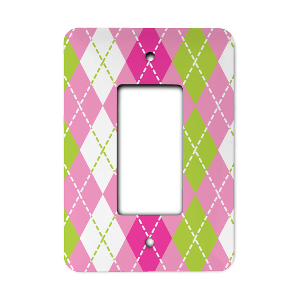 Custom Pink & Green Argyle Rocker Style Light Switch Cover - Single Switch