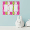 Pink & Green Argyle Rocker Light Switch Covers - Triple - IN CONTEXT