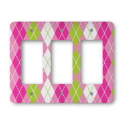 Pink & Green Argyle Rocker Style Light Switch Cover - Three Switch