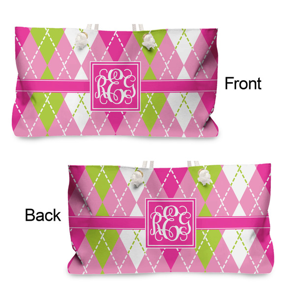 Pink & Green Argyle Large Rope Tote - From & Back View