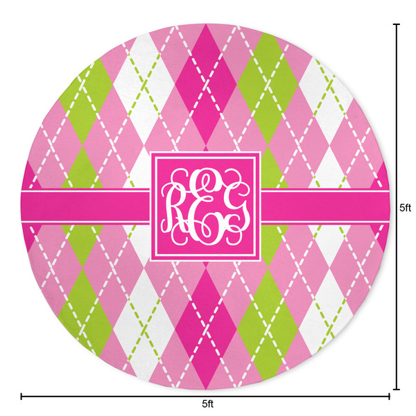 Pink & Green Argyle Round Area Rug - Size
