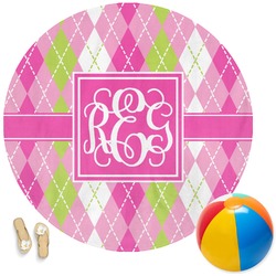 Pink & Green Argyle Round Beach Towel (Personalized)