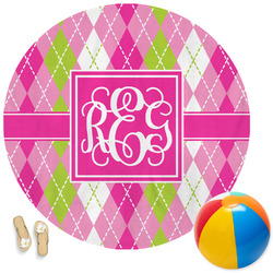 Pink & Green Argyle Round Beach Towel (Personalized)
