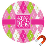Pink & Green Argyle Round Car Magnet - 10" (Personalized)