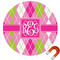 Pink & Green Argyle Round Car Magnet - 10" (Personalized)