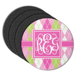 Pink & Green Argyle Round Rubber Backed Coasters - Set of 4 (Personalized)