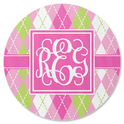 Pink & Green Argyle Round Rubber Backed Coaster (Personalized)