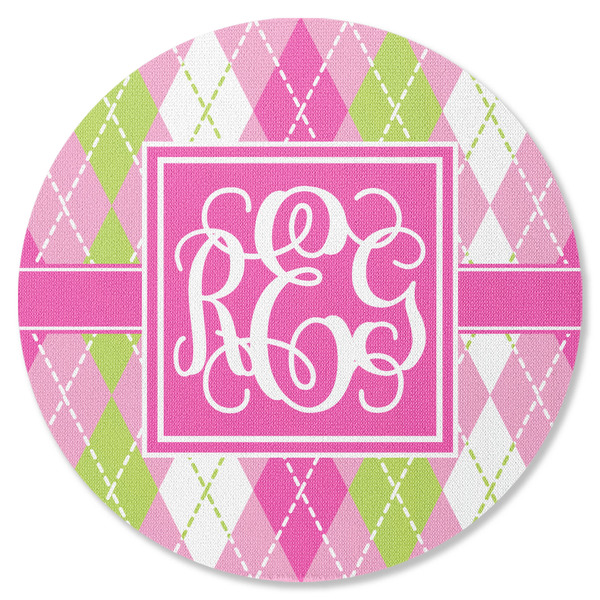 Pink & Green Argyle Round Coaster Rubber Back - Single