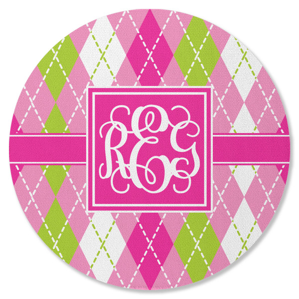 Pink & Green Argyle Round Coaster Rubber Back - Single