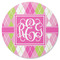Pink & Green Argyle Round Coaster Rubber Back - Single