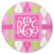 Pink & Green Argyle Round Rubber Backed Coaster (Personalized)