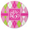 Pink & Green Argyle Round Rubber Backed Coaster (Personalized)