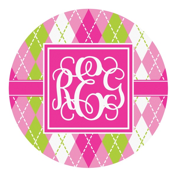 Custom Pink & Green Argyle Round Decal - Small (Personalized)