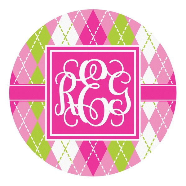 Custom Pink & Green Argyle Round Decal - Medium (Personalized)