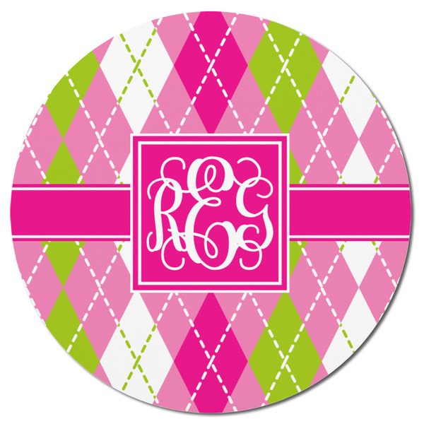 Pink & Green Argyle Round Fridge Magnet - FRONT