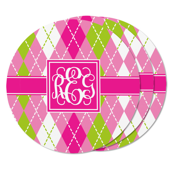 Pink & Green Argyle Round Fridge Magnet - THREE