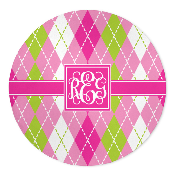 Custom Pink & Green Argyle 5' Round Indoor Area Rug (Personalized)