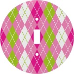 Pink & Green Argyle Round Light Switch Cover