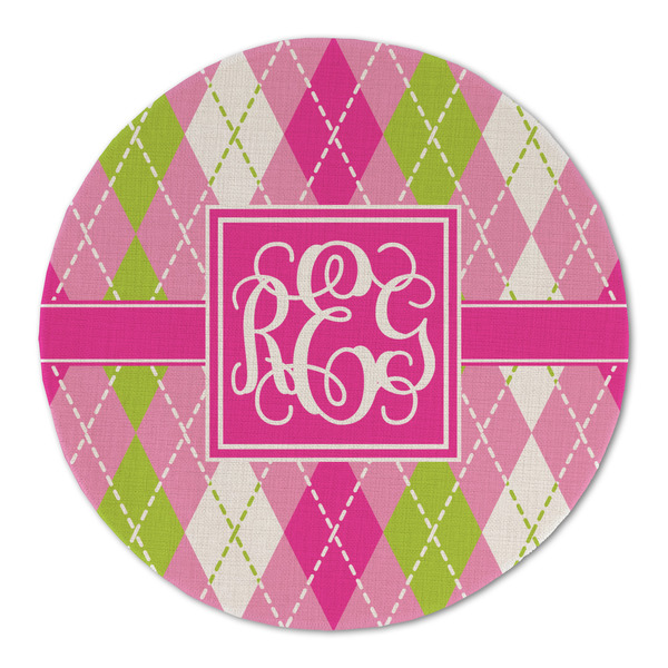 Pink & Green Argyle Round Linen Placemats - FRONT (Double Sided)