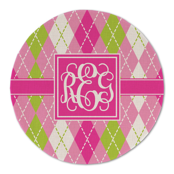 Custom Pink & Green Argyle Round Linen Placemat (Personalized)