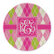 Pink & Green Argyle Round Linen Placemats - FRONT (Single Sided)