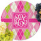 Pink & Green Argyle Round Linen Placemats - Front (w flowers)