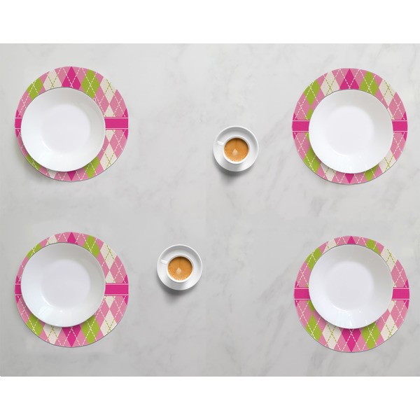 Pink & Green Argyle Round Linen Placemats - LIFESTYLE (set of 4)