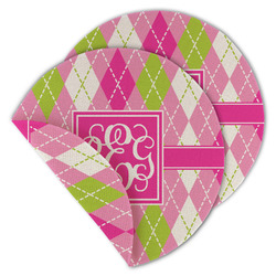 Pink & Green Argyle Round Linen Placemat - Double Sided (Personalized)