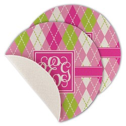Pink & Green Argyle Round Linen Placemat - Single Sided - Set of 4 (Personalized)