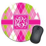 Pink & Green Argyle Round Mouse Pad (Personalized)