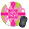 Pink & Green Argyle Round Mouse Pad