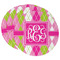Pink & Green Argyle Round Paper Coasters w/ Monograms